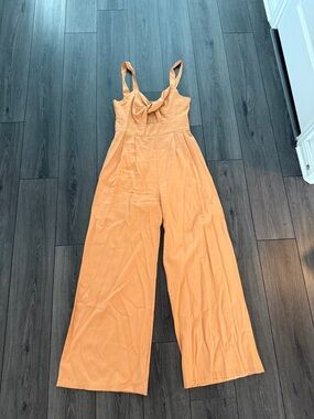 Flying Tomato Peach-Orange Knotted Wide-Leg Jumpsuit